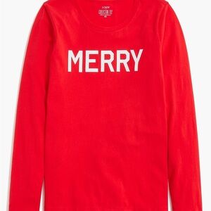 J. Crew Factory Red 'Merry' Christmas Holiday Long Sleeve Tee